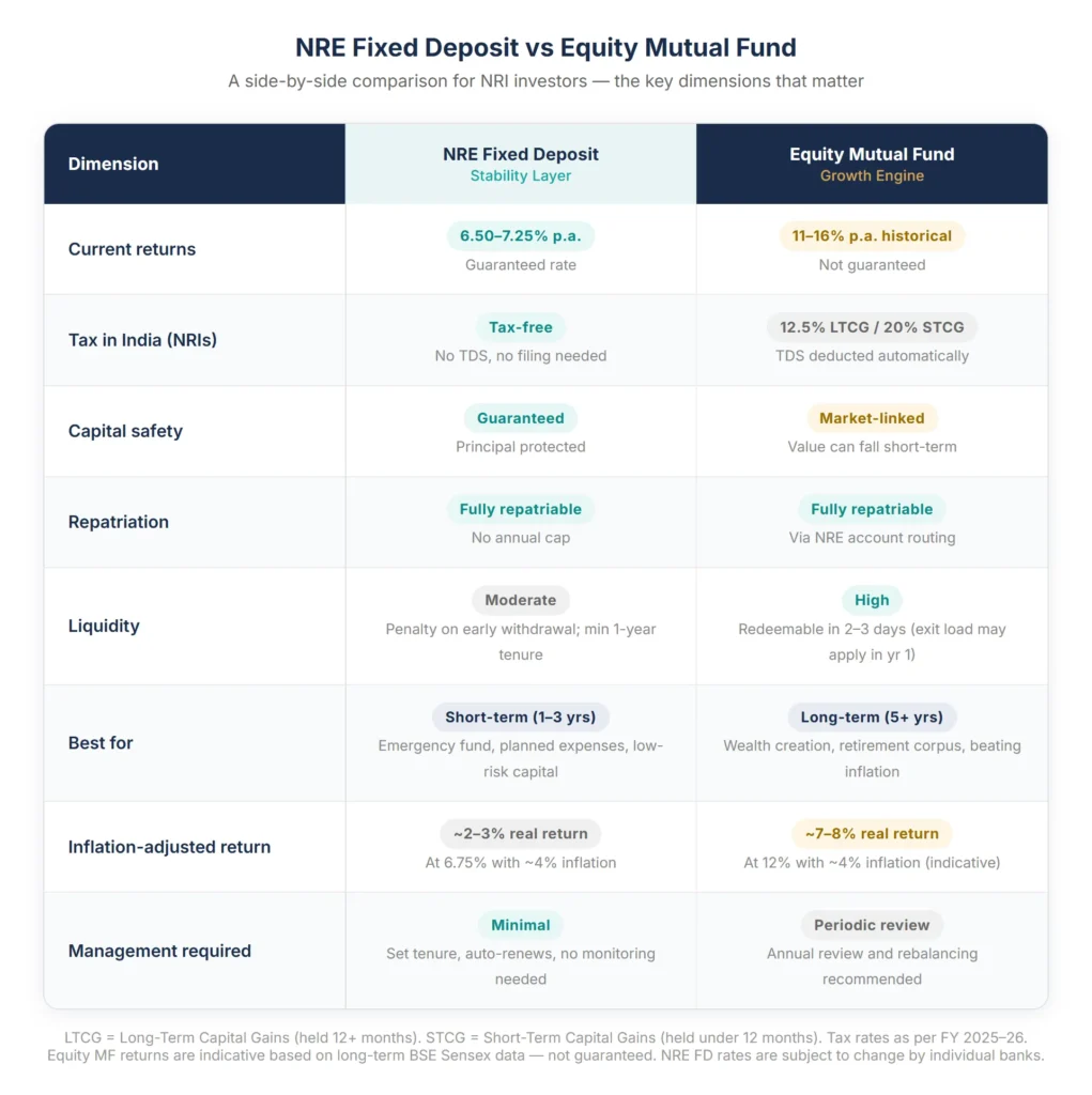 NRE Fixed Deposit vs Equity Mutual Fund